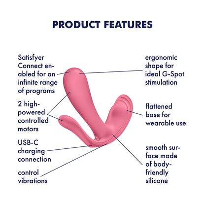 Satisfyer Top Secret+ Raspberry - Pink USB Rechargeable Wearable Vibrator with App Control - 4083872