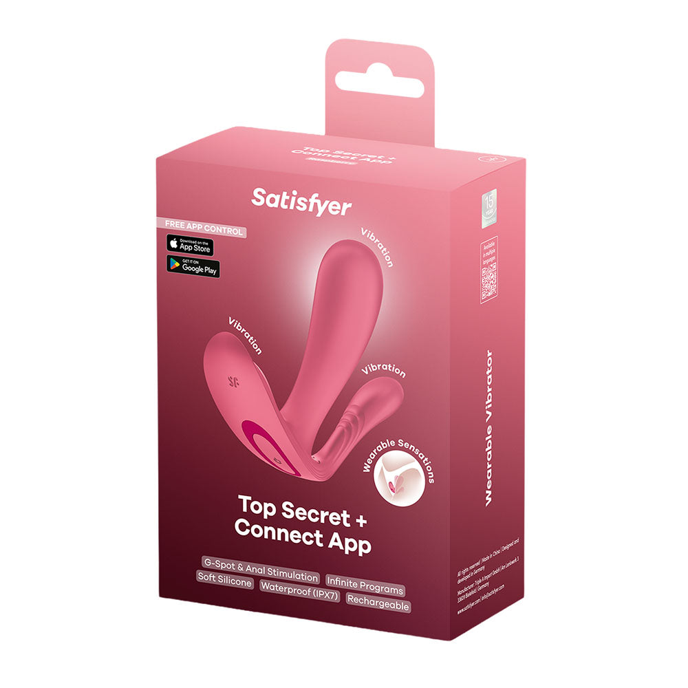 Satisfyer Top Secret+ Raspberry - Pink USB Rechargeable Wearable Vibrator with App Control - 4083872