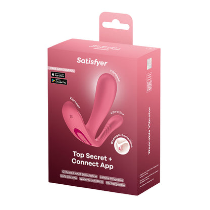 Satisfyer Top Secret+ Raspberry - Pink USB Rechargeable Wearable Vibrator with App Control - 4083872