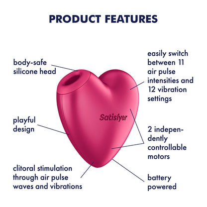 Satisfyer Cutie Heart - Battery Operated - Pink Air Pulsation Stimulator with Vibration - 4083933
