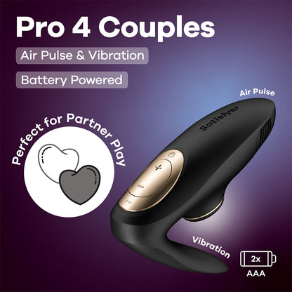 Satisfyer Pro 4 Couples - Battery Series - Black U-Shaped Couples Vibe with Air Pulsation - 4084022