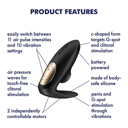 Satisfyer Pro 4 Couples - Battery Series - Black U-Shaped Couples Vibe with Air Pulsation - 4084022