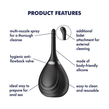 Satisfyer Clean & Play 2-in-1 - Black Unisex Douche with 2 Nozzles - 4095110