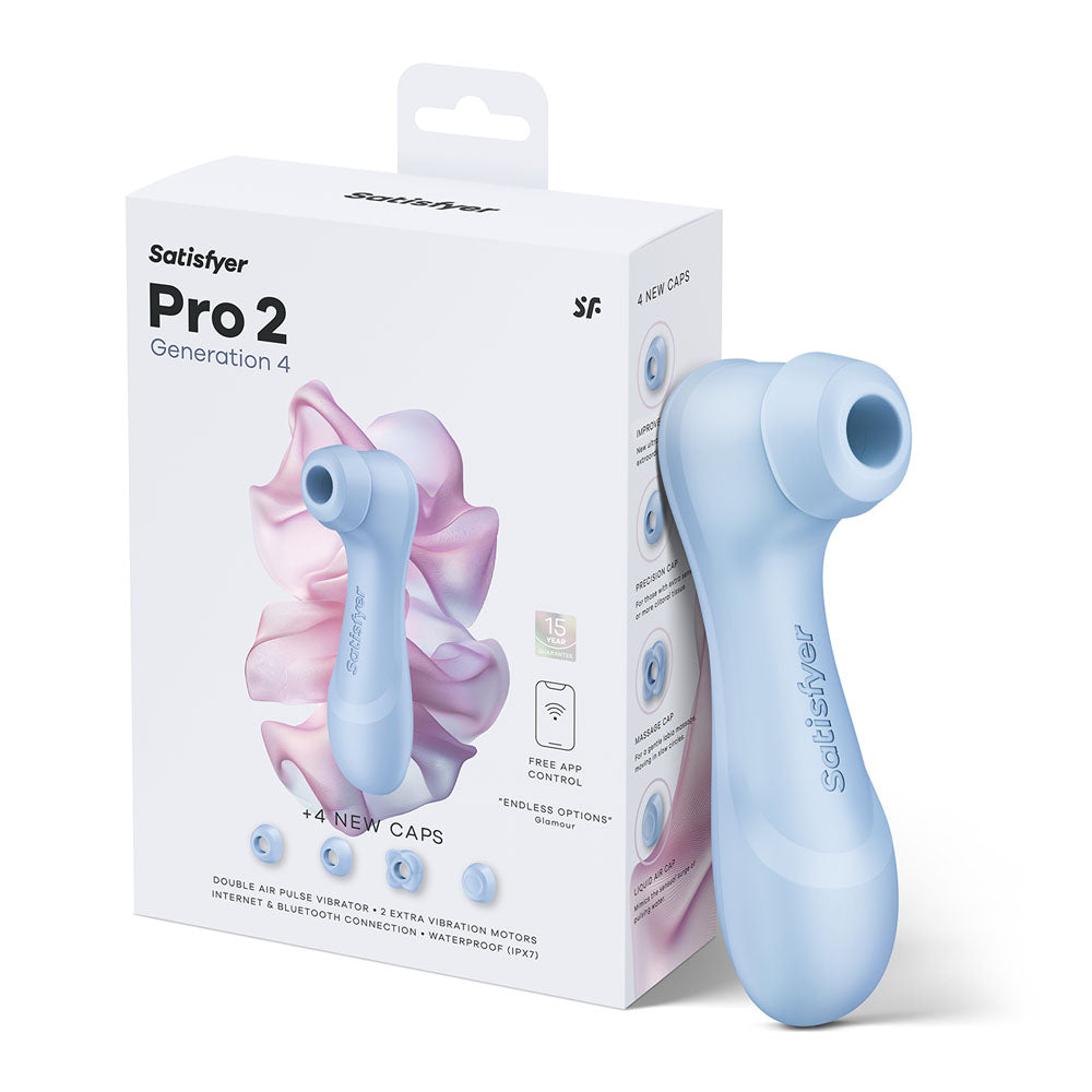 Satisfyer Pro 2 Generation 4 - Serene Blue - Blue Touch-Free USB-C Rechargeable Clitoral Stimulator with App Control - 4095400