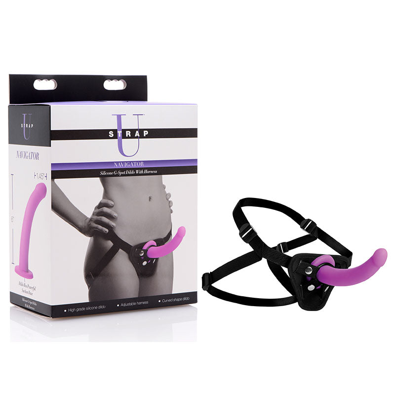 Strap-U Navigator - Purple 16.5 cm Silicone G-Spot Strap-On-AF216