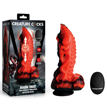 Creature Cocks Dragon Thrust - Red 24.1 cm USB Rechargeable Thrusting & Vibrating Fantasy Dildo with Remote - AH666