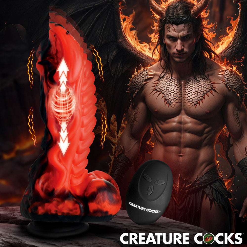 Creature Cocks Dragon Thrust - Red 24.1 cm USB Rechargeable Thrusting & Vibrating Fantasy Dildo with Remote - AH666