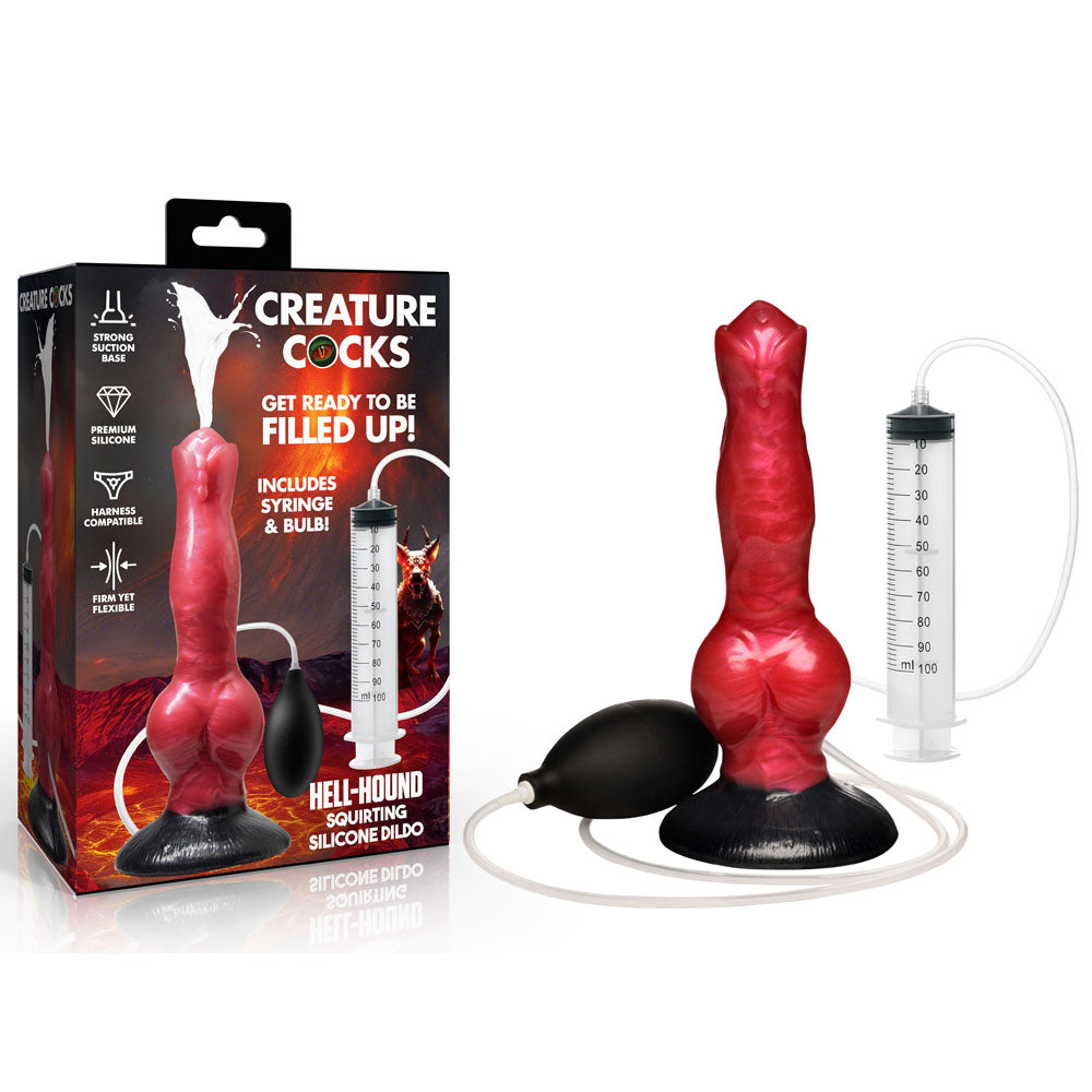 Creature Cocks Hell Hound Squirting Silicone Dildo - Red/Black 19.8 cm Squirting Canine Fantasy Dildo - AH760