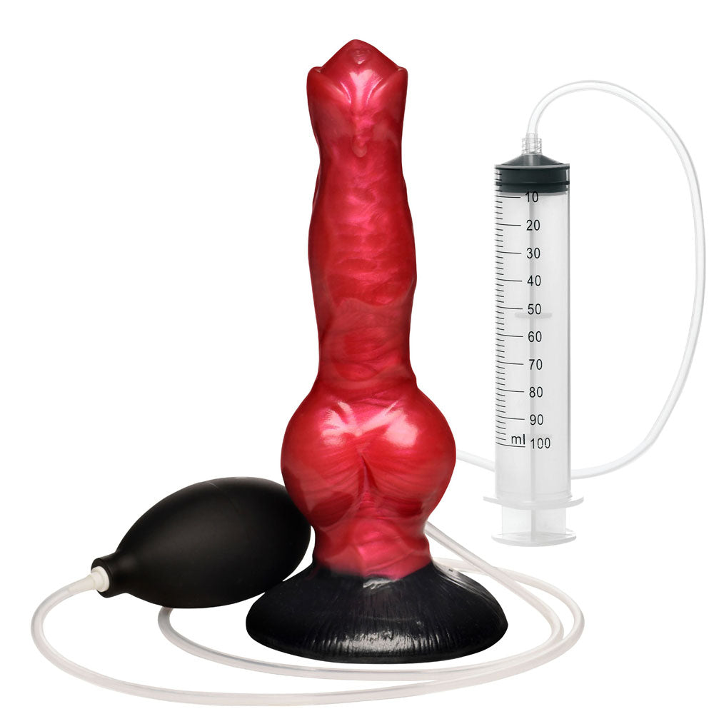 Creature Cocks Hell Hound Squirting Silicone Dildo - Red/Black 19.8 cm Squirting Canine Fantasy Dildo - AH760