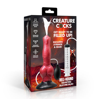Creature Cocks Hell Hound Squirting Silicone Dildo - Red/Black 19.8 cm Squirting Canine Fantasy Dildo - AH760