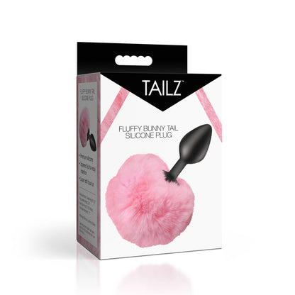 Tailz Fluffy Bunny Tail Silicone Plug - Pink - Black Butt Plug with Pink Bunny Tail - AH843-PINK