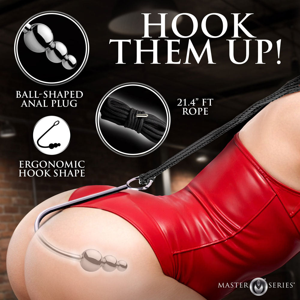 Master Series Roped - Beaded Anal Hook With Rope - AH853