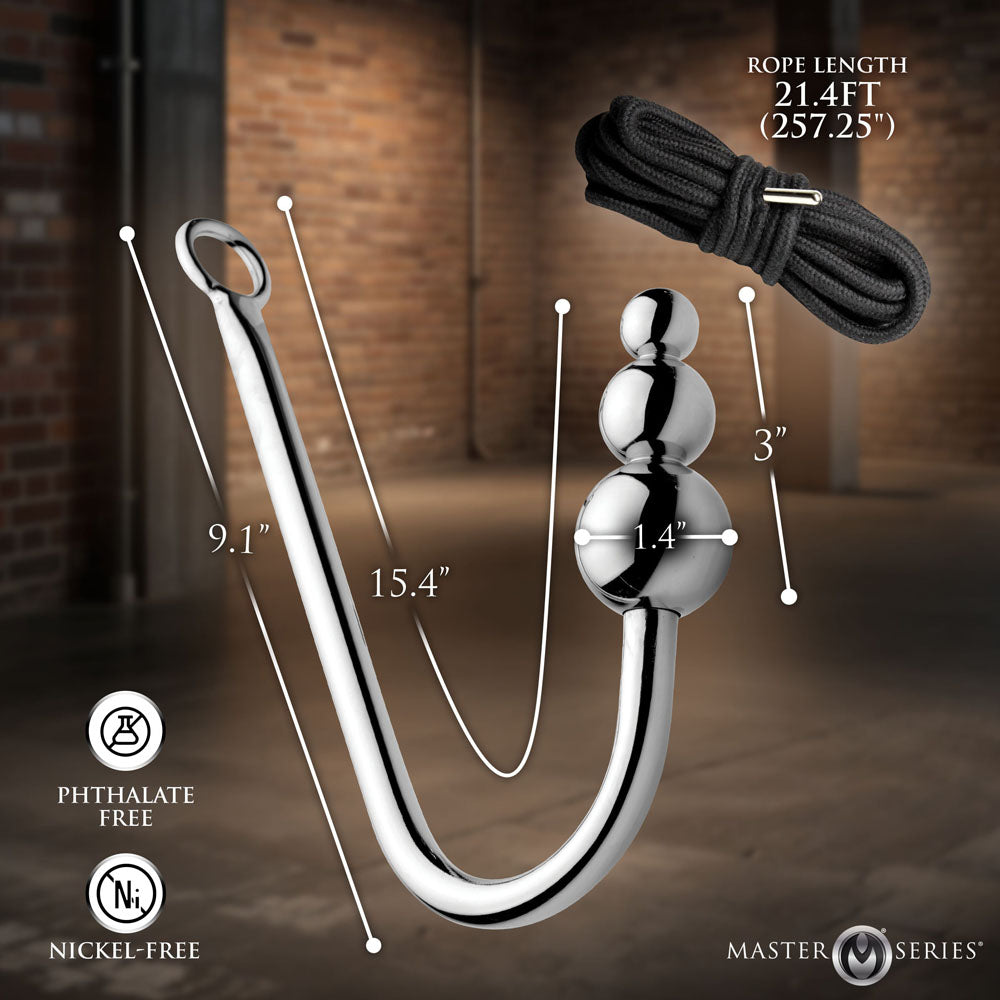 Master Series Roped - Beaded Anal Hook With Rope - AH853