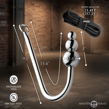 Master Series Roped - Beaded Anal Hook With Rope - AH853