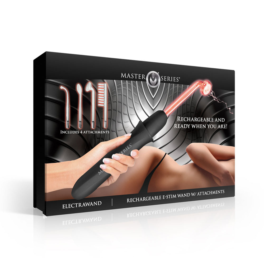 Master Series Electrawand - Black Rechargeable E-Stim Violet Wand with Attachments - AH855-BLACK