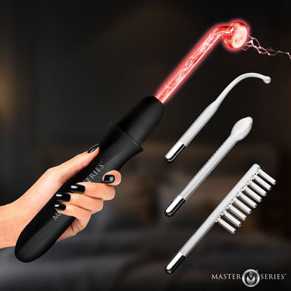 Master Series Electrawand - Black Rechargeable E-Stim Violet Wand with Attachments - AH855-BLACK
