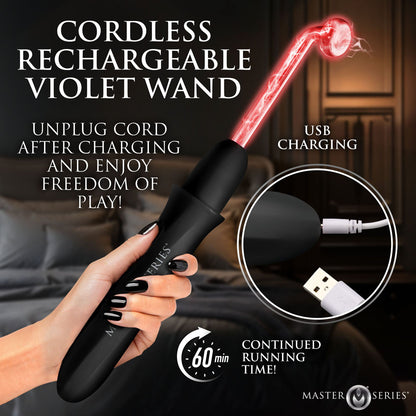Master Series Electrawand - Black Rechargeable E-Stim Violet Wand with Attachments - AH855-BLACK