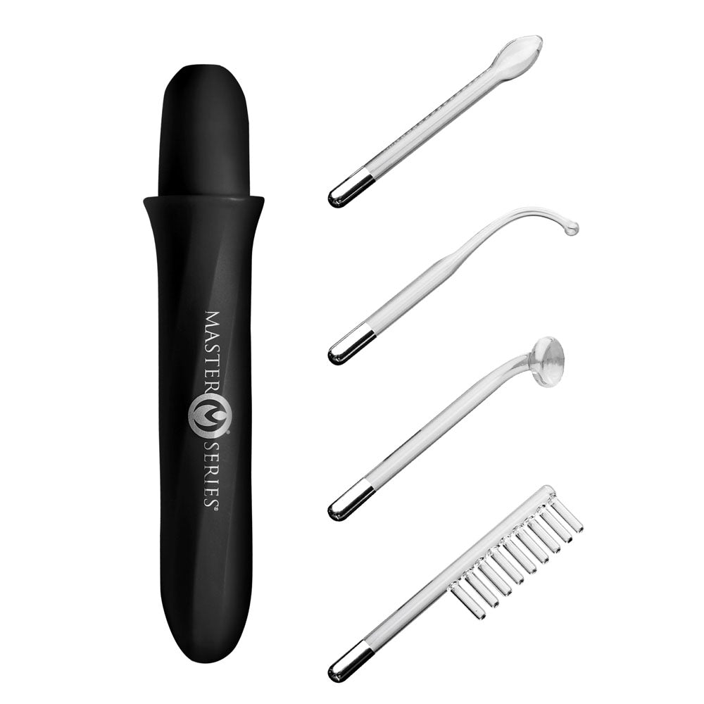 Master Series Electrawand - Black Rechargeable E-Stim Violet Wand with Attachments - AH855-BLACK