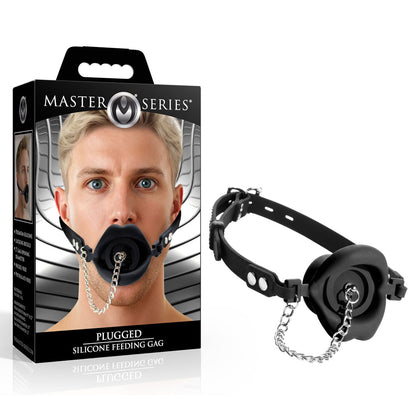 Master Series Plugged - Black Lips Silicone Feeding Mouth Gag - AH980-BLACK