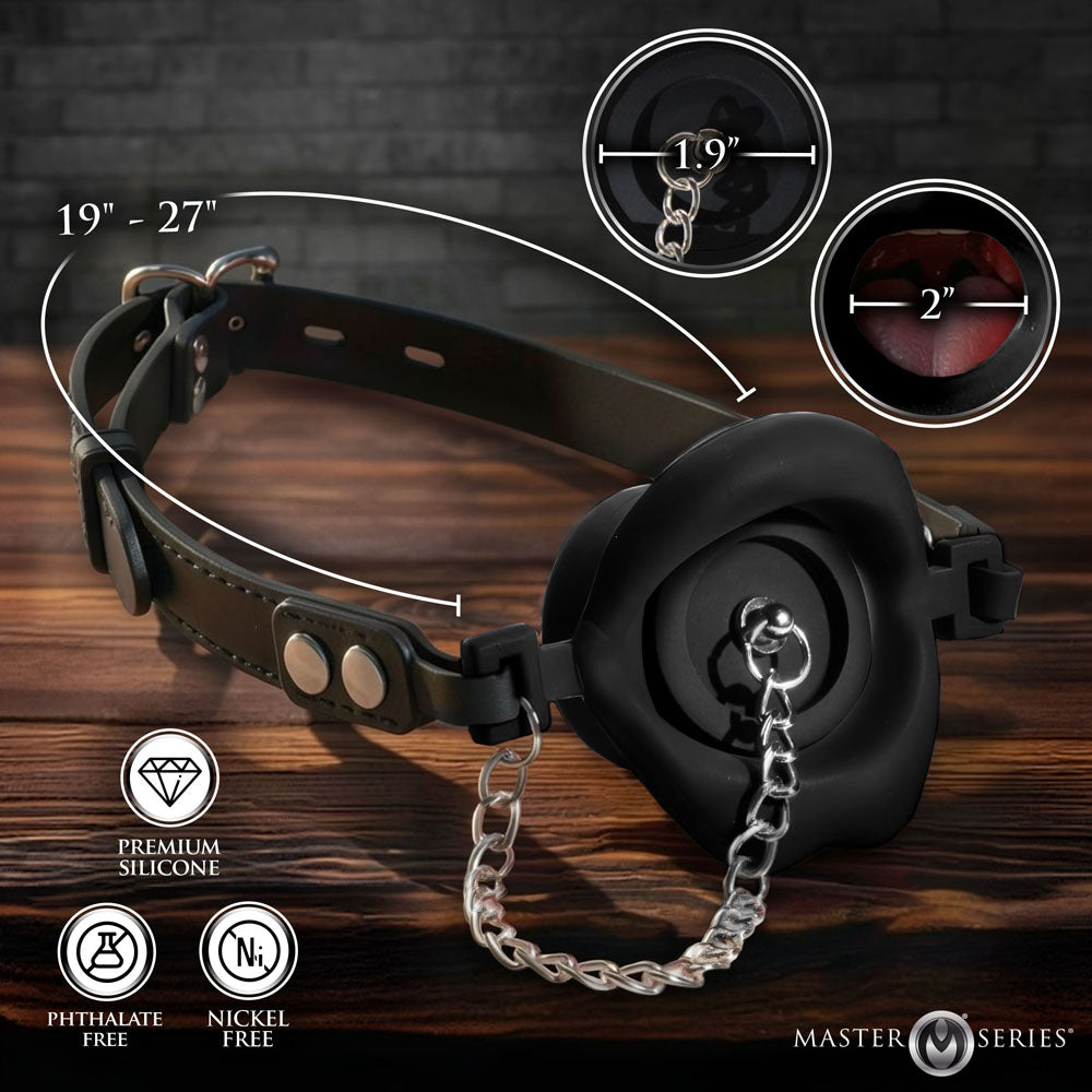 Master Series Plugged - Black Lips Silicone Feeding Mouth Gag - AH980-BLACK