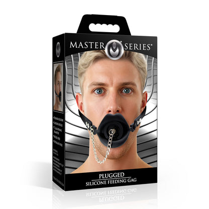 Master Series Plugged - Black Lips Silicone Feeding Mouth Gag - AH980-BLACK