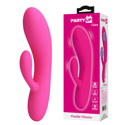 Party Up CLARE Flexible Vibe - Pink - Pink 16.9 cm USB Rechargeable Rabbit Vibrator-BI-014495-3-PU