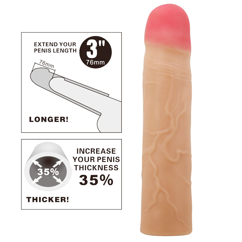 Party Up PHILIP 3 Inch Extender Sleeve - Flesh 3 Inch Penis Extender Sleeve-BI-026257-PU