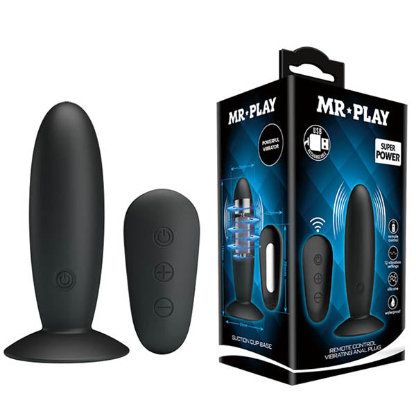MR PLAY Remote Control Vibrating Anal Plug - Black USB Rechargeable Vibrating Butt Plug with Wireless Remote-BI-040045W-MR