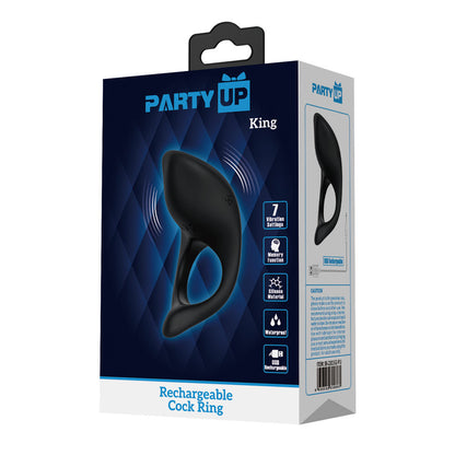 Party Up KING Rechargeable Cock Ring - Black USB Rechargeable Cock Ring-BI-210162-PU
