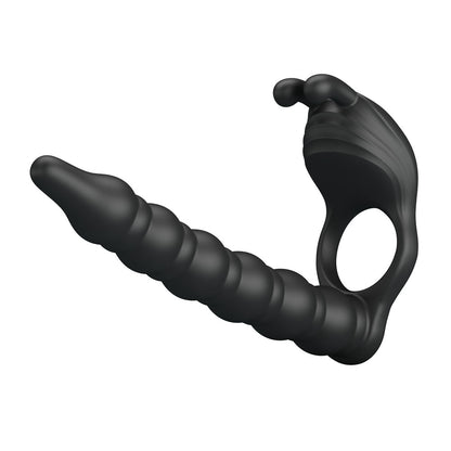 Party Up MARCUS Ring & Anal Plug - Black USB Rechargeable Vibrating Cock Ring with Double Penetrator-BI-210327-PU