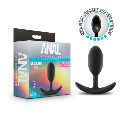 Anal Adventures Platinum Vibra Slim Plug - Black 10.1 cm Butt Plug with Internal Ball-BL-11875