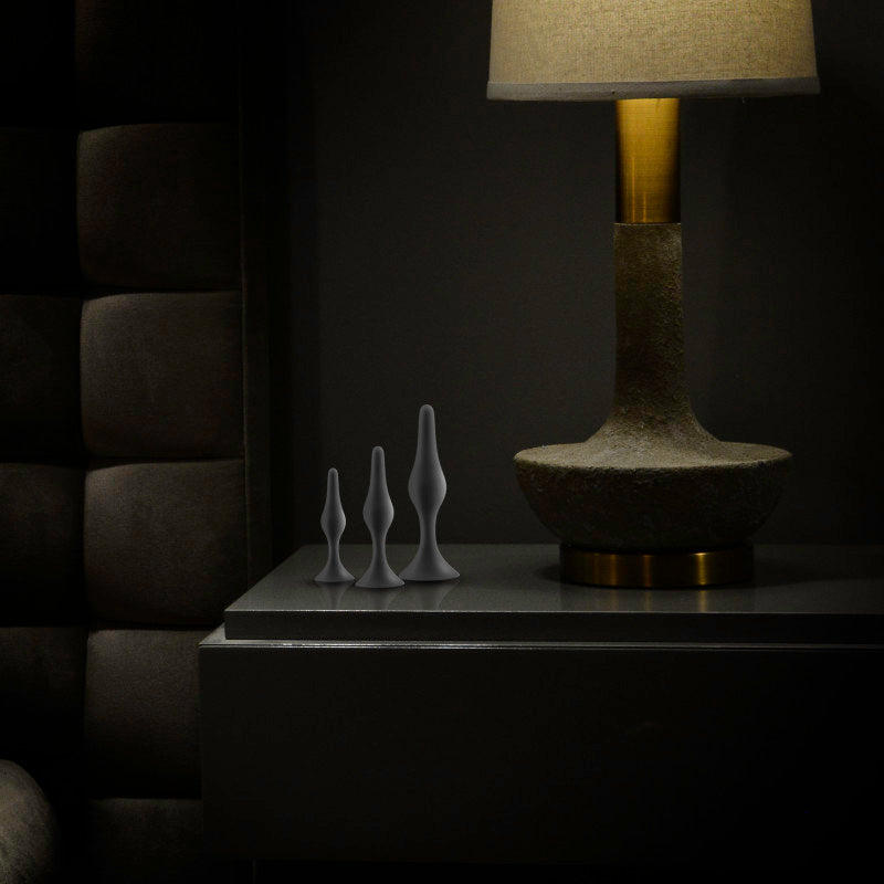 Anal Adventures Platinum Silicone Beginner Plug Kit - Black Butt Plug Kit - Set of 3 Sizes-BL-31265