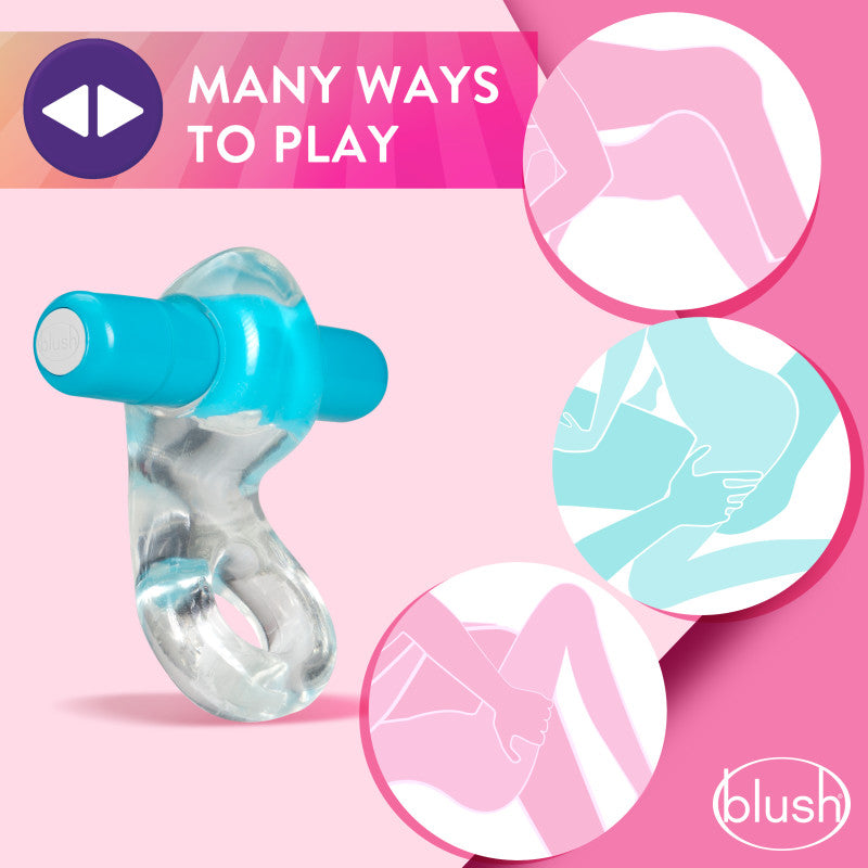 Play With Me Delight Vibrating C-Ring - Clear/Blue Vibrating Cock Ring-BL-74302