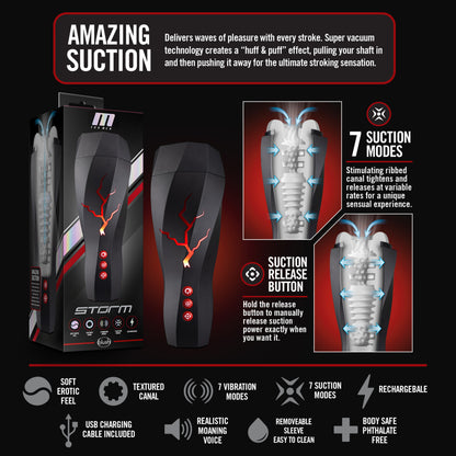 M For Men - Storm - USB Rechargeable Milking & Vibrating Auto Stroker - BL-82304