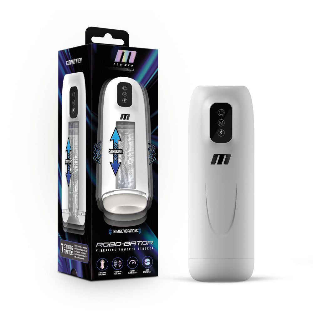 M For Men Robo-Bator - White USB Rechargeable Vibrating Auto Stroker - BL-85604