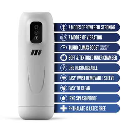 M For Men Robo-Bator - White USB Rechargeable Vibrating Auto Stroker - BL-85604