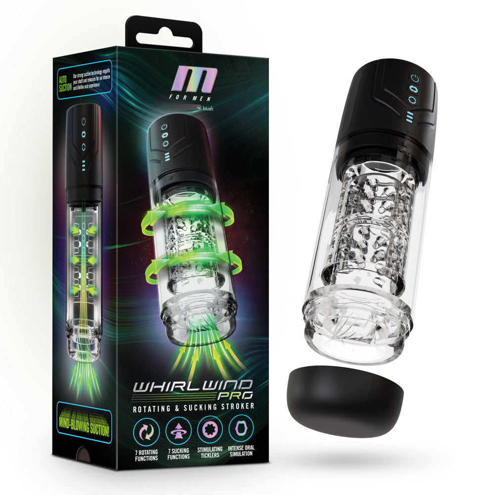 M For Men - Whirlwind Pro - Clear USB Rechargeable Rotating & Sucking Auto Stroker-BL-87605