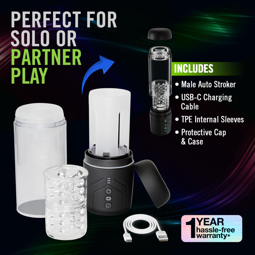 M For Men - Whirlwind Pro - Clear USB Rechargeable Rotating & Sucking Auto Stroker-BL-87605