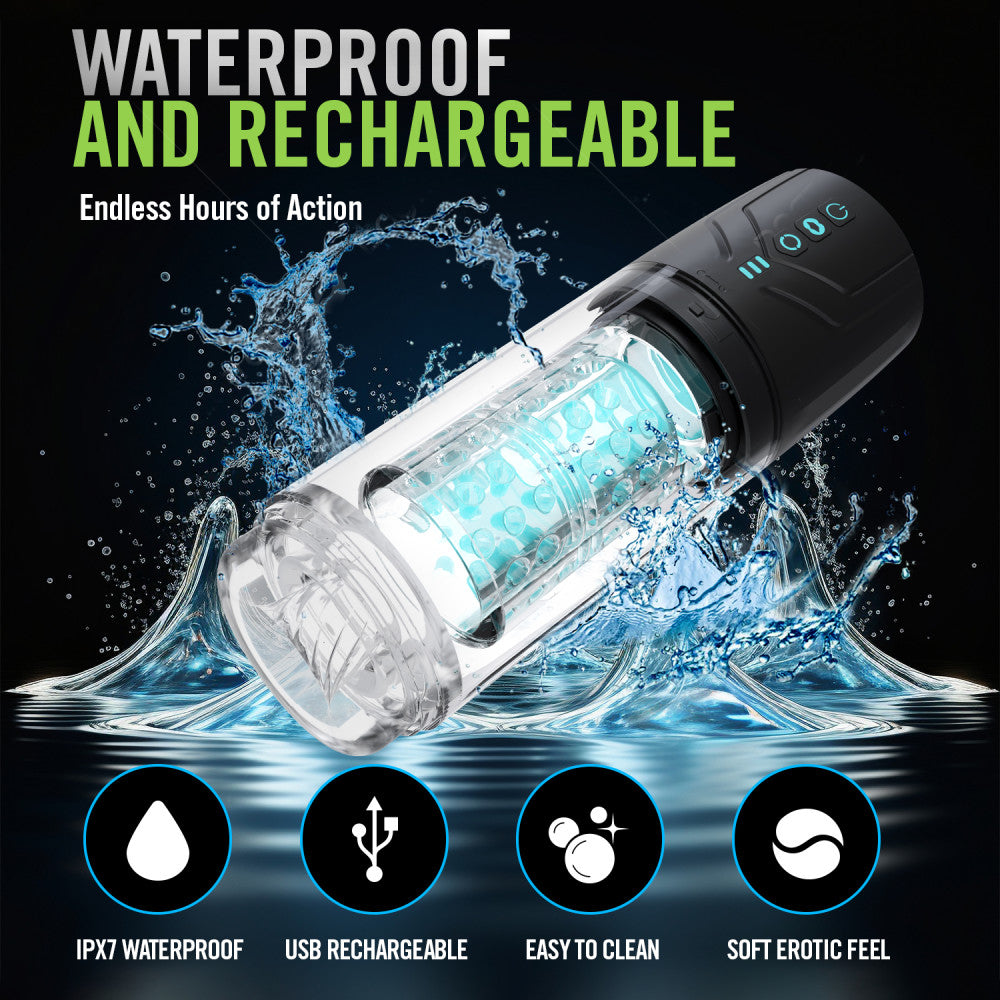 M For Men - Whirlwind Pro - Clear USB Rechargeable Rotating & Sucking Auto Stroker-BL-87605