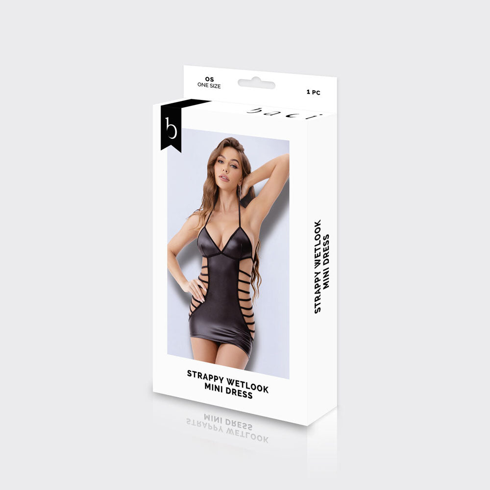 BACI WL Strappy Wetlook Mini Dress - Black - One Size-BLW3245