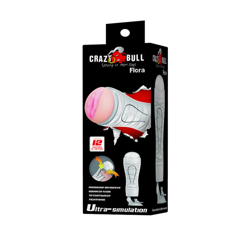 CRAZY BULL FLORA Vibrating Stroker - Flesh USB Rechargeable Vibrating Squeezeable Vagina Stroker with Suction Base-BM-00900T48Z