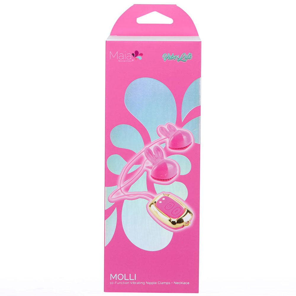 Maia MOLLI - Pink - Pink USB Rechargeable Vibrating Nipple Clamps & Necklace-BO-25-20-PINK