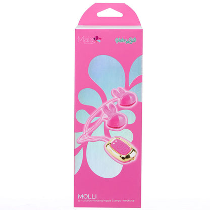 Maia MOLLI - Pink - Pink USB Rechargeable Vibrating Nipple Clamps & Necklace-BO-25-20-PINK