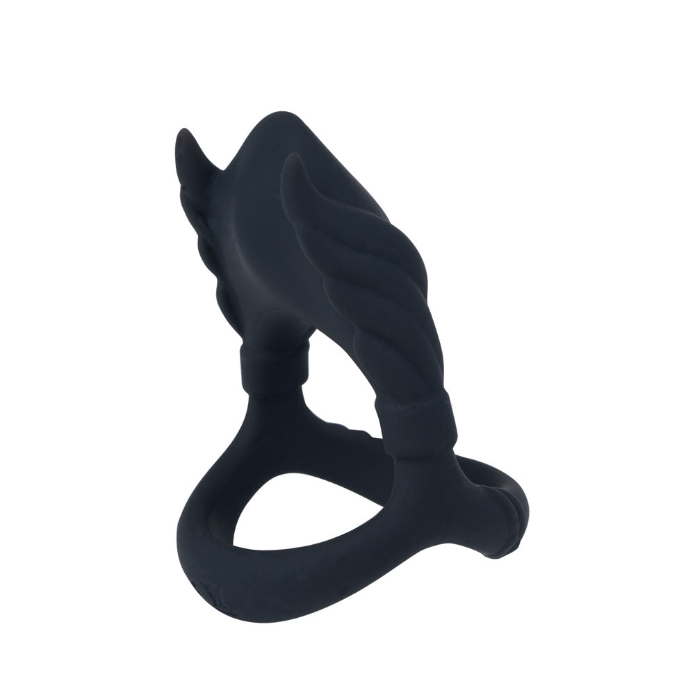 Maia ROCKY - Black - Black USB Rechargeable Vibrating Cock & Balls Ring-BO-25-22-BLACK