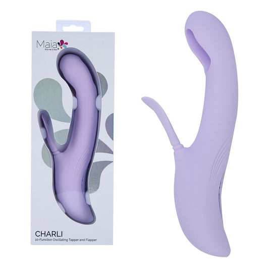 Maia CHARLI - Lavender 22.9 cm USB Rechargeable Flapping & Tapping Rabbit Vibrator - BO-25-30-LAV