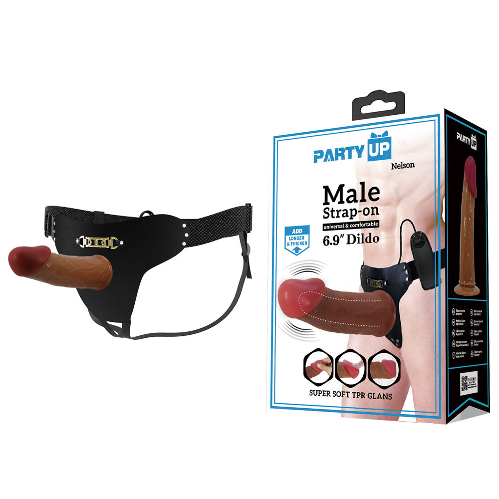 Party Up NELSON Vibrating Strap-On - Brown 17.5 cm Vibrating Hollow Strap-On-BW-022096Z-PU