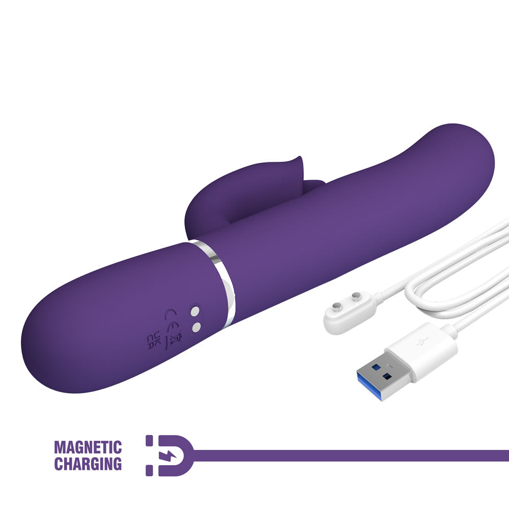 Party Up ALAN Dual Motor Vibrator - Purple - Purple 22.8 cm USB Rechargeable Vibrator with Licking Clit Stimulator and Thumping Shaft-BW-500035-2-PU