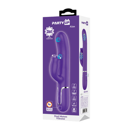 Party Up ALAN Dual Motor Vibrator - Purple - Purple 22.8 cm USB Rechargeable Vibrator with Licking Clit Stimulator and Thumping Shaft-BW-500035-2-PU