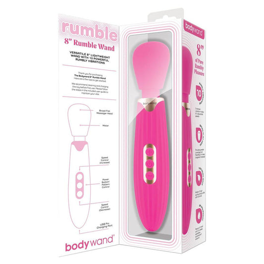 Bodywand RUMBLE WAND 8 Inch - Hot Pink 20.3 cm USB Rechargeable Massage Wand-BW233