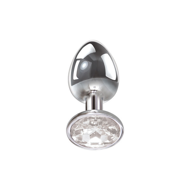 Adam & Eve Clear Gem Anal Plug - Large - Metallic 9.5 cm Large Butt Plug with Clear Gem Base-C656 2488